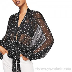 Mysky Fashion Women Summer Popular Star Print Lace Up Chiffon Loose Blouse Cardigan Bikini Cover Up Black B07PDS7FWJ